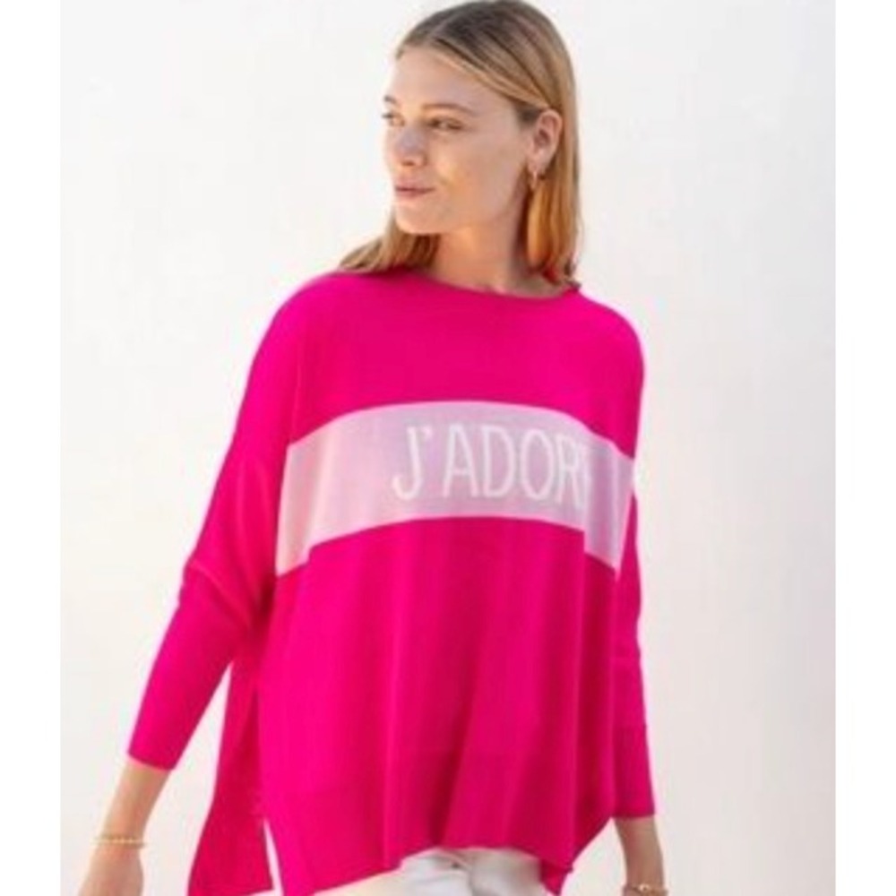 Mersea J'Adore Sweater‎ Womens One Size Pink Preppy Travel 3/4 Sleeve Oversized